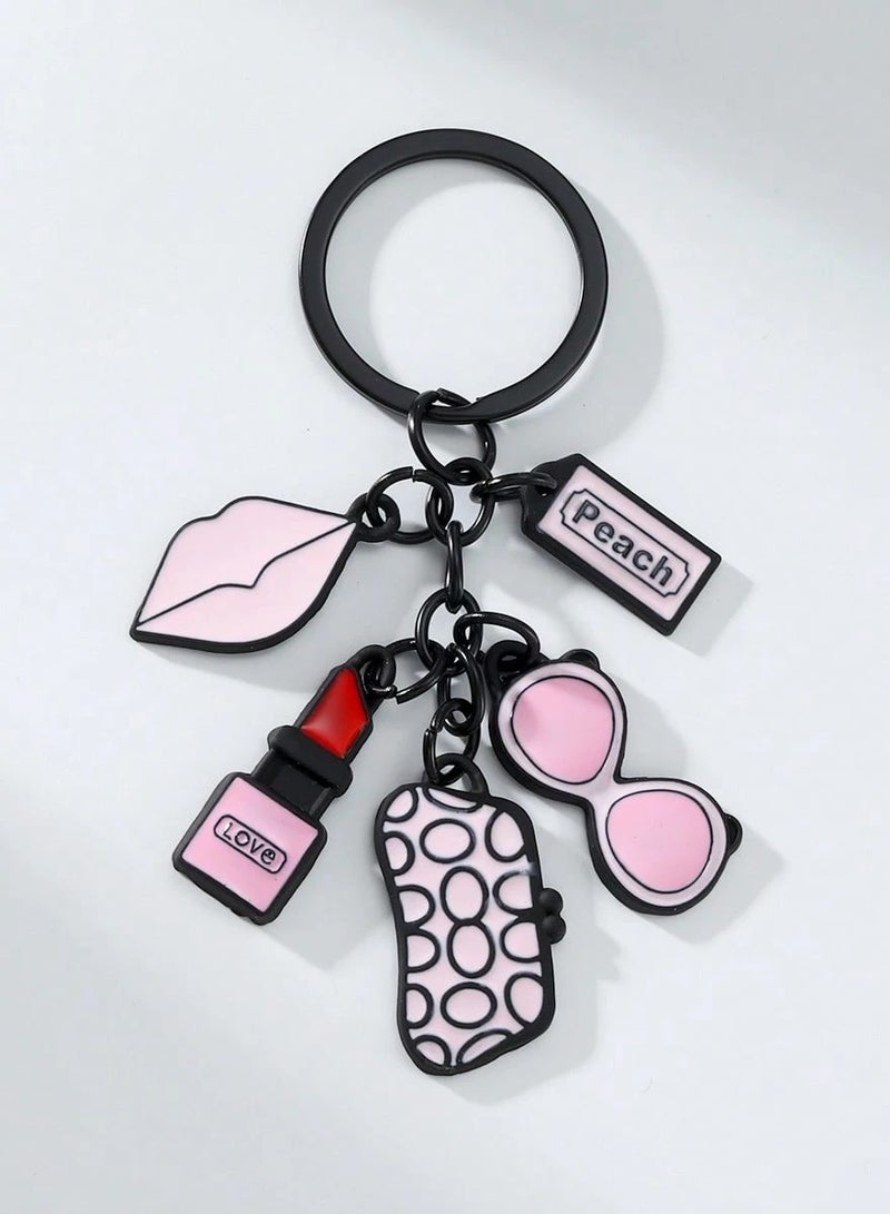 Generic A feminine-style keychain featuring lipstick, sunglasses, and perfume. Easy to attach to keys, bags, or use as a decorative charm.  - Image 3