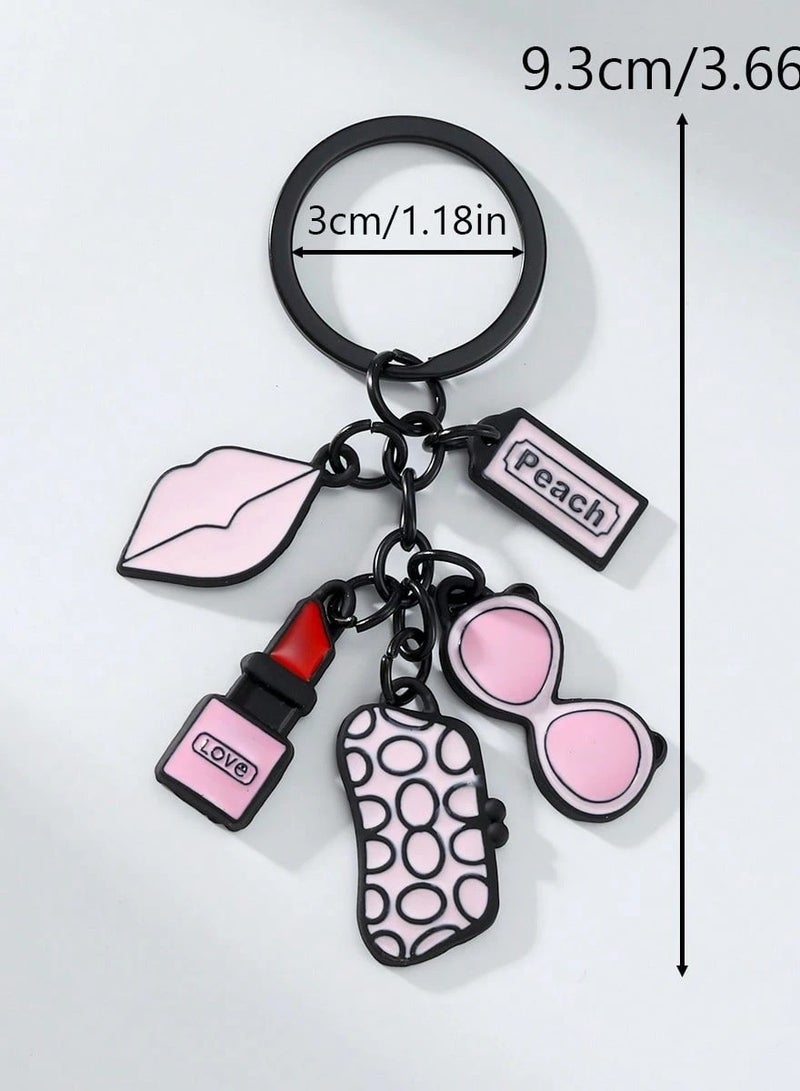 Generic A feminine-style keychain featuring lipstick, sunglasses, and perfume. Easy to attach to keys, bags, or use as a decorative charm.  - Image 4