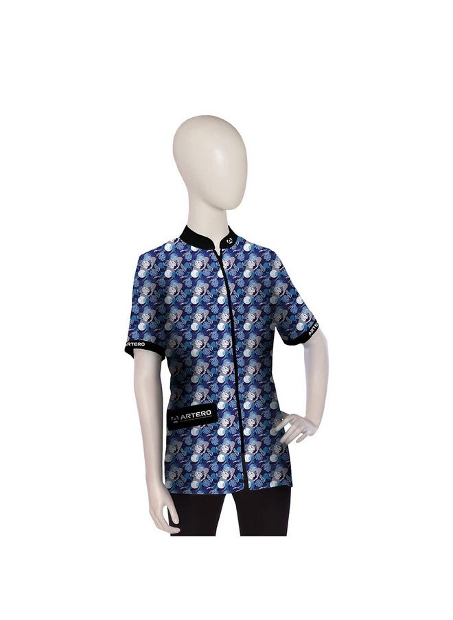 ARTERO Miami Smock Shirt Designed For Dog Groomers And Veterinary Clinic Professionals Made With 100% Polyester Material, Extremely Durable, Yet Comfortable And Light To Wear - Blue L  - Image 1
