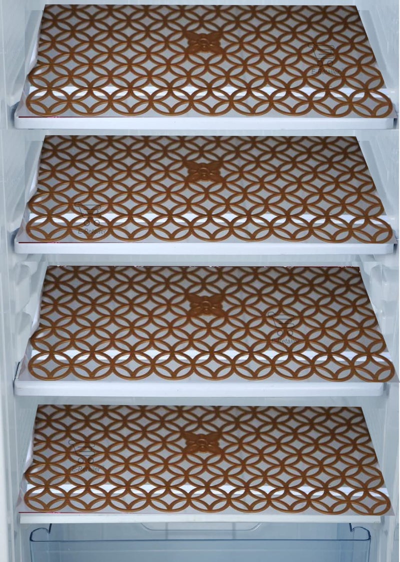 E-Retailer® Waterproof PVC Refrigerator Drawer Mats/Multipurpose Mats/Fridge Mats Set of 4 Pcs (Color-Jali Brown, Size-17.5x12 Inches) - Image 1