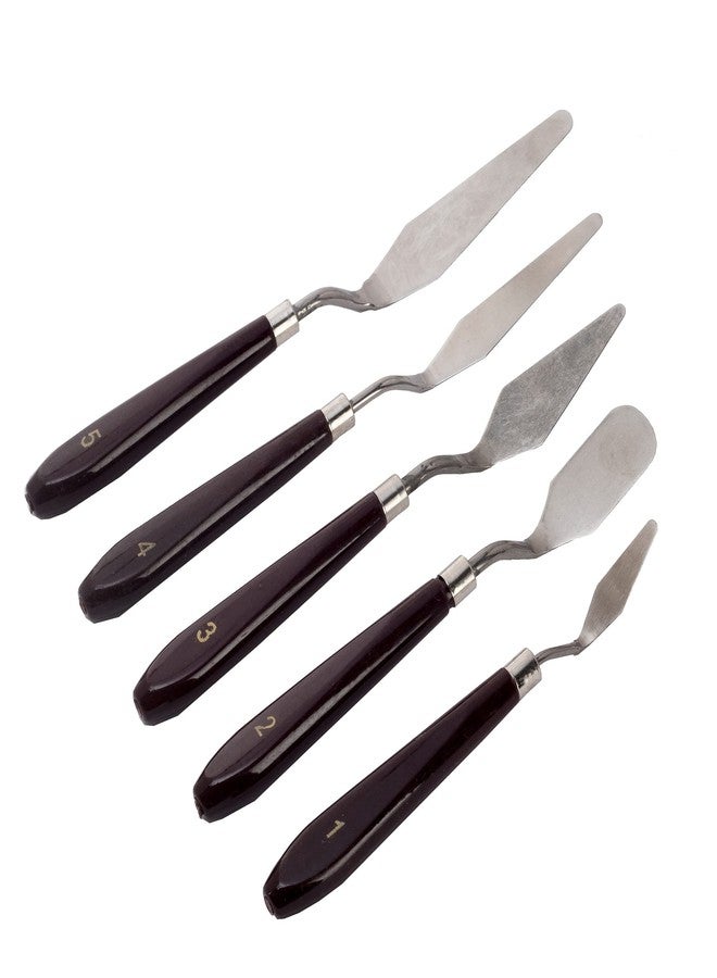 ArtRight Set of 5 Painting Knives for Art (Sizes - #1, #2, #3, #4 & #5); Stainless Steel Scraper Painting Spatula Polished Brown Handle for Artist Canvas Oil Paint Color Mixing - Image 1