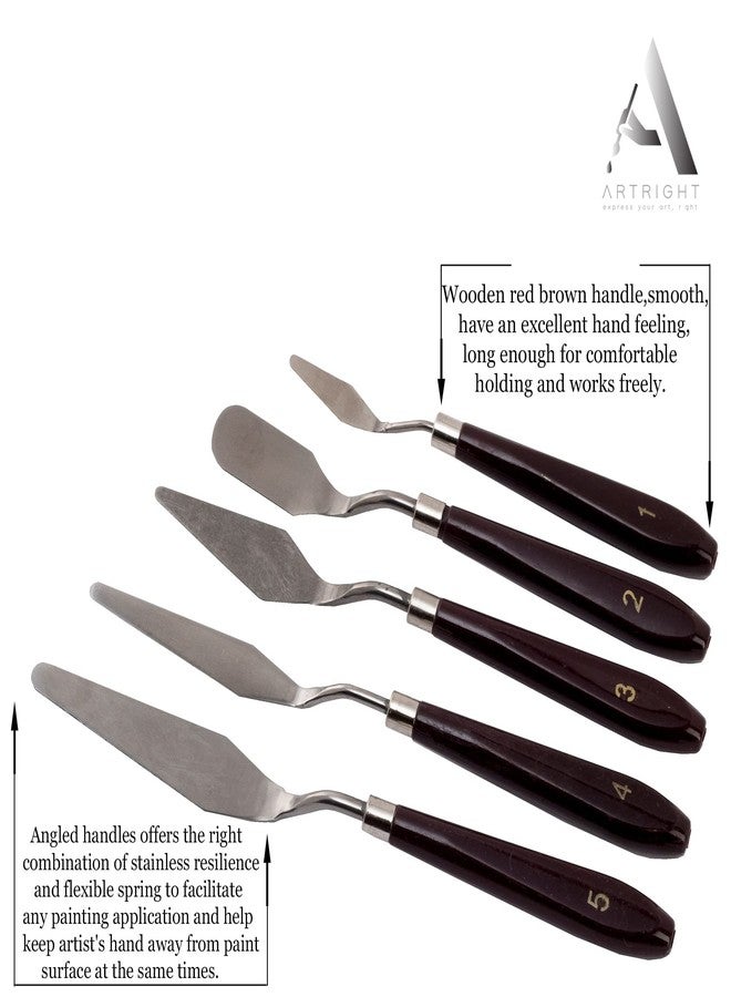 ArtRight Set of 5 Painting Knives for Art (Sizes - #1, #2, #3, #4 & #5); Stainless Steel Scraper Painting Spatula Polished Brown Handle for Artist Canvas Oil Paint Color Mixing - Image 5