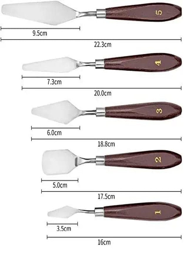 ArtRight Set of 5 Painting Knives for Art (Sizes - #1, #2, #3, #4 & #5); Stainless Steel Scraper Painting Spatula Polished Brown Handle for Artist Canvas Oil Paint Color Mixing - Image 2