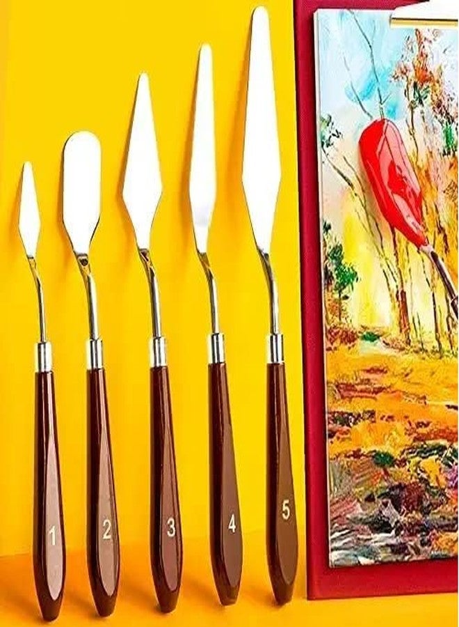 ArtRight Set of 5 Painting Knives for Art (Sizes - #1, #2, #3, #4 & #5); Stainless Steel Scraper Painting Spatula Polished Brown Handle for Artist Canvas Oil Paint Color Mixing - Image 3