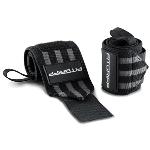 Fitgriff® Wrist Wraps for Weightlifting (18") Heavy-Duty Support for Gym, Bench Press, and Pushups (1 Pair) - for Men and Women (Black/Grey) - Image 5