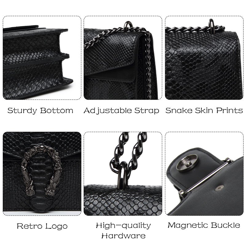 MYHOZEE Crossbody Bags for Women - Snake Printed Clutch Purses Leather Shoulder Bags Chain Strap Evening Handbags Black - Image 5