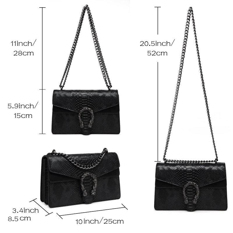 MYHOZEE Crossbody Bags for Women - Snake Printed Clutch Purses Leather Shoulder Bags Chain Strap Evening Handbags Black - Image 3