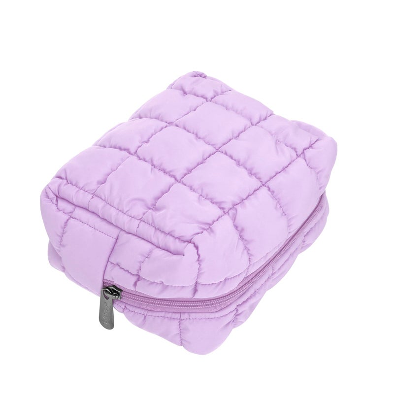 E-Tree Cute Makeup Bag,Quilted Cosmetic Bag for Women,Make up Pouch for Purse,Toiletry Zipper Pouch,Checkered Bag,Travel Case,Storage Pouches for Organization (Purple) - Image 2