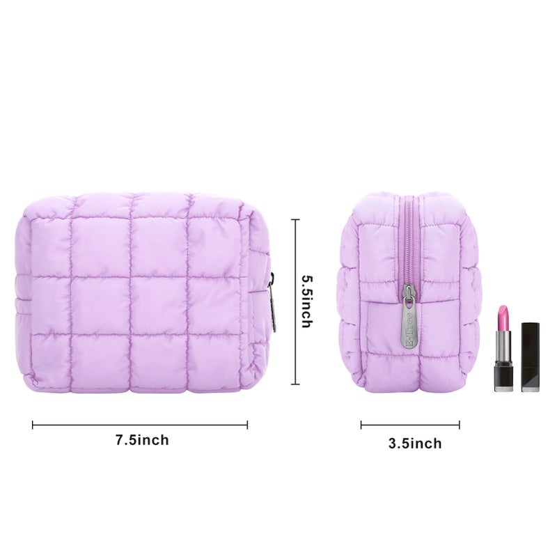 E-Tree Cute Makeup Bag,Quilted Cosmetic Bag for Women,Make up Pouch for Purse,Toiletry Zipper Pouch,Checkered Bag,Travel Case,Storage Pouches for Organization (Purple) - Image 3