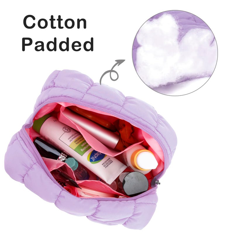 E-Tree Cute Makeup Bag,Quilted Cosmetic Bag for Women,Make up Pouch for Purse,Toiletry Zipper Pouch,Checkered Bag,Travel Case,Storage Pouches for Organization (Purple) - Image 4