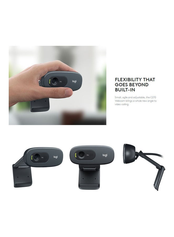 Logitech C270 Hd Webcam Black - Image 3