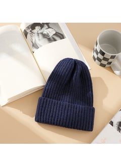 Generic Candy Color Rabbit Hair Knitted Hat Womens Autumn and Winter Korean Style All-match Digital Patch Pullover Hat Warm Wool Hat Navy 