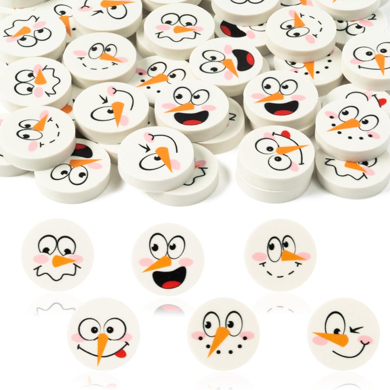 Yopyame 60PCS Winter Snowman Face Mini Erasers for Kids Bulk Assorted Novelty Pencil Eraser Cute Puzzle Erasers Desk Pet Classroom Prizes Student Homework Rewards Gift Filling Winter Party Favors - Image 2