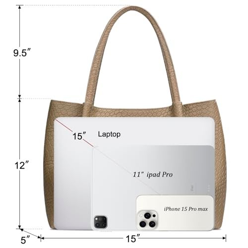 KKXIU Tote Bag for Women Vegan Leather Shoulder Purse Trendy Soft Travel Bag - Apricot - Image 5