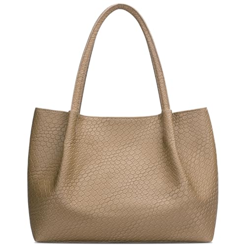 KKXIU Tote Bag for Women Vegan Leather Shoulder Purse Trendy Soft Travel Bag - Apricot - Image 1