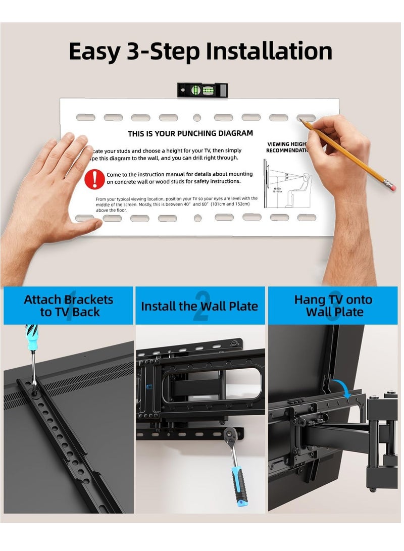 JAJEEK Swivel TV Wall Mount for 32-75 Inch TVs – Full Motion TV Mount with ±60° Swivel, 5°/-15° Tilt – Max VESA 600x400mm, Load Capacity 132lbs/60kg, 15.2"/38.6cm Adjustable Reach – Secure and Flexible Mounting Solution for Living Room, Home Theater & More - Image 5