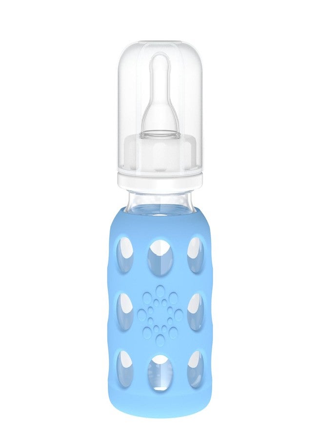 Lifefactory 4-Oz Glass Baby Bottle with Protective Silicone Sleeve and Stage 1 Nipple Sky Blue - Image 1