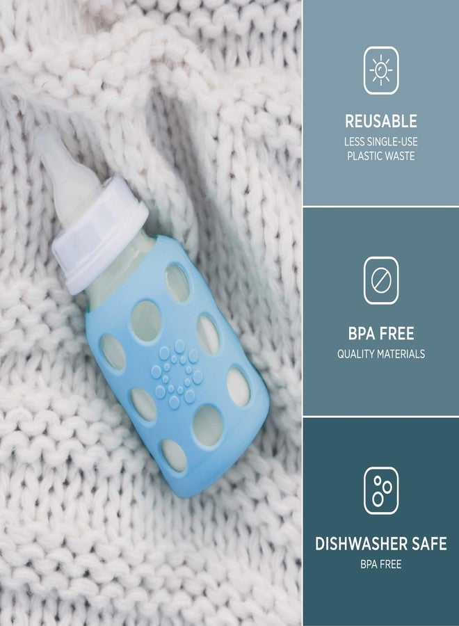 Lifefactory 4-Oz Glass Baby Bottle with Protective Silicone Sleeve and Stage 1 Nipple Sky Blue - Image 2