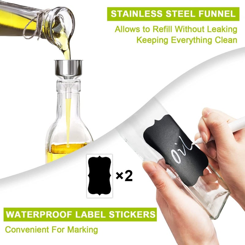 Showvigor Olive Oil Dispenser Bottle, Oil and Vinegar Cruet Bottle 17oz/500 ml, Square Tall Glass Oil Container with 2 Stainless Steel Pourers, 2 Labels,1 Brush and 1 Funnel Oil Bottles for Kitchen - Image 5