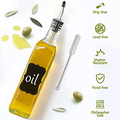 Showvigor Olive Oil Dispenser Bottle, Oil and Vinegar Cruet Bottle 17oz/500 ml, Square Tall Glass Oil Container with 2 Stainless Steel Pourers, 2 Labels,1 Brush and 1 Funnel Oil Bottles for Kitchen - Image 3