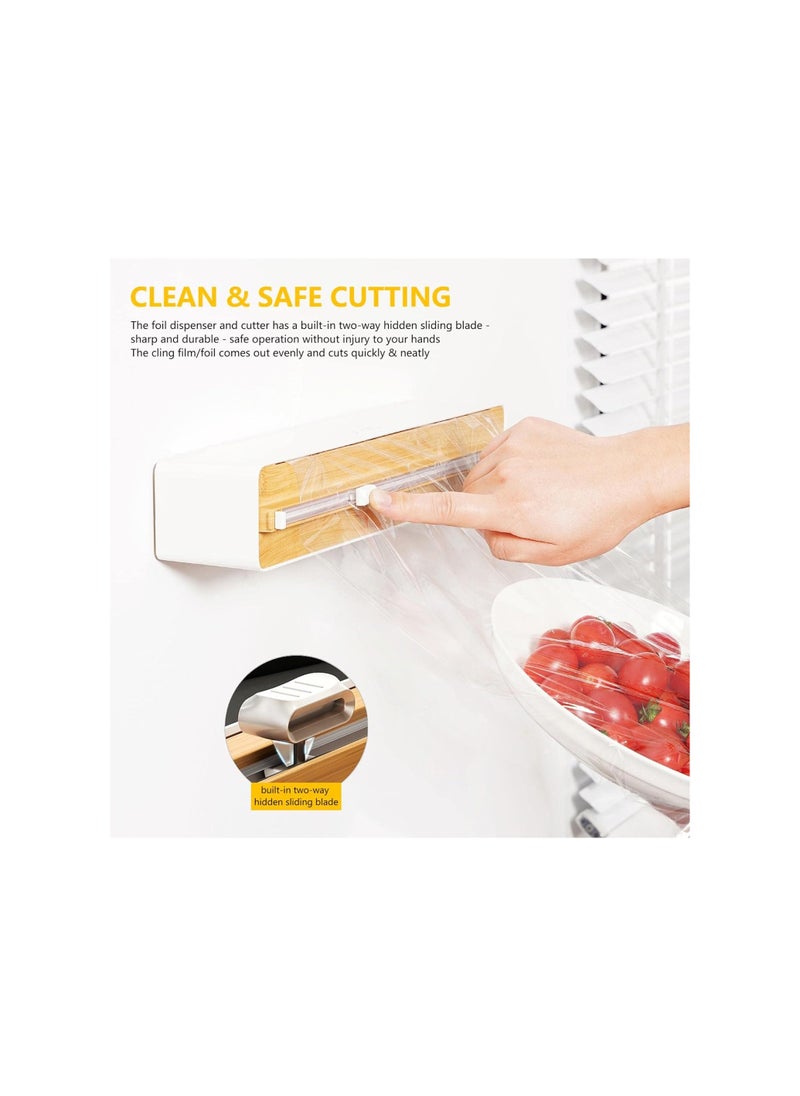 Generic Magnetic Wall-Mounted Cling Film Cutter & Dispenser, Refillable Plastic Wrap and Aluminum Foil Organizer for Kitchen Drawers, Fits 12" Rolls, White Finish.  - Image 2