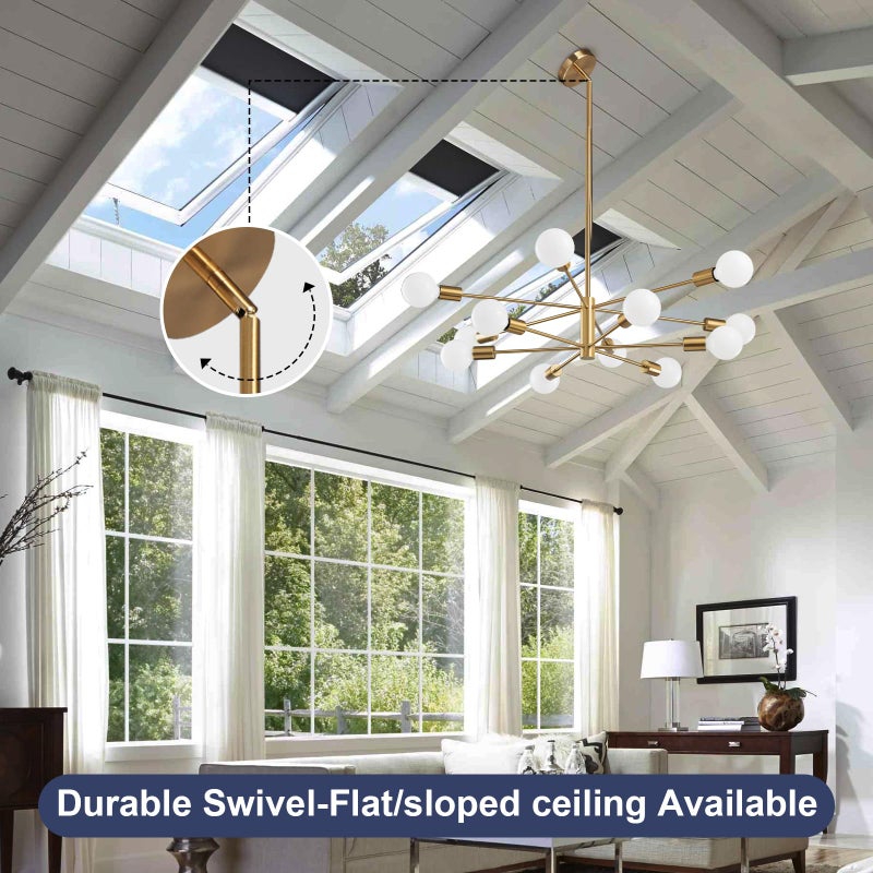 RUIYEY Modern Sputnik Chandeliers Light, 12-Light Gold Gold Dining Room Chandelier Over Table, Height Adjustable Industrial Semi Flush Mount Mid Century Chandelier for Kitchen Island Living Room - Image 4