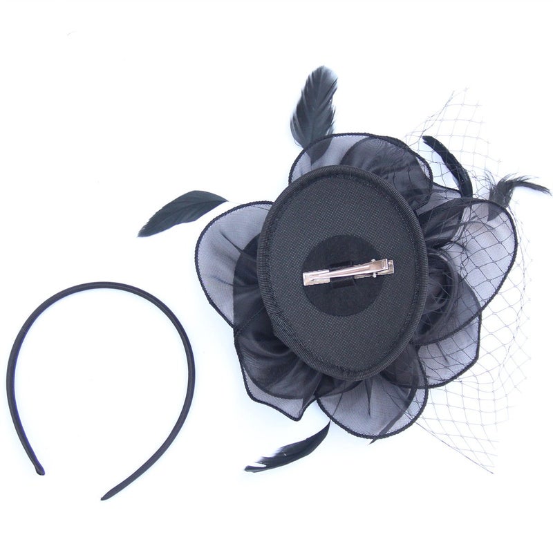 SAFERIN Fascinators Hat Sinamay Flower Mesh Feathers on a Headband and a Clip Tea Party Headwear for Girls and Women (TA2-Floral Mesh Black) - Image 5