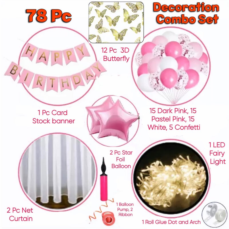 FOOGAA Luxurious Birthday Decorations Kit with Pink, Baby Pink, and White Balloons and 3D Butterflies - 78 Pieces for Stunning Celebrations - Image 2