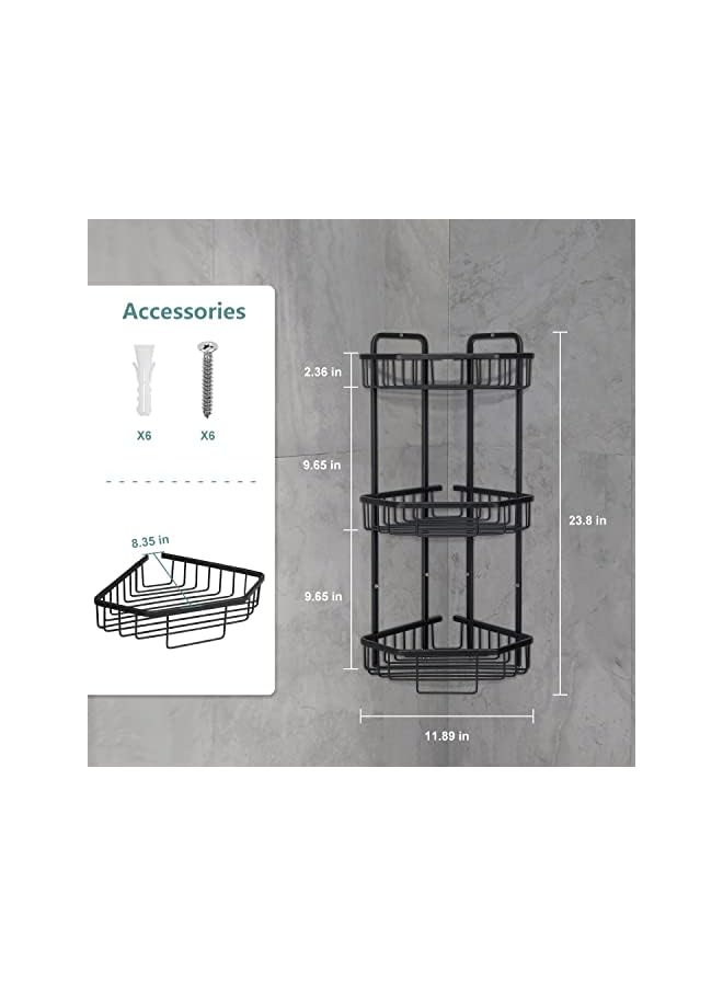 Raxoom Standing Free Shower Caddy, Rustproof Floor Caddy for Bathroom/Kitchen, 3-Tier Aluminum Corner Shower Rack No Assembly Required (Black) - Image 5