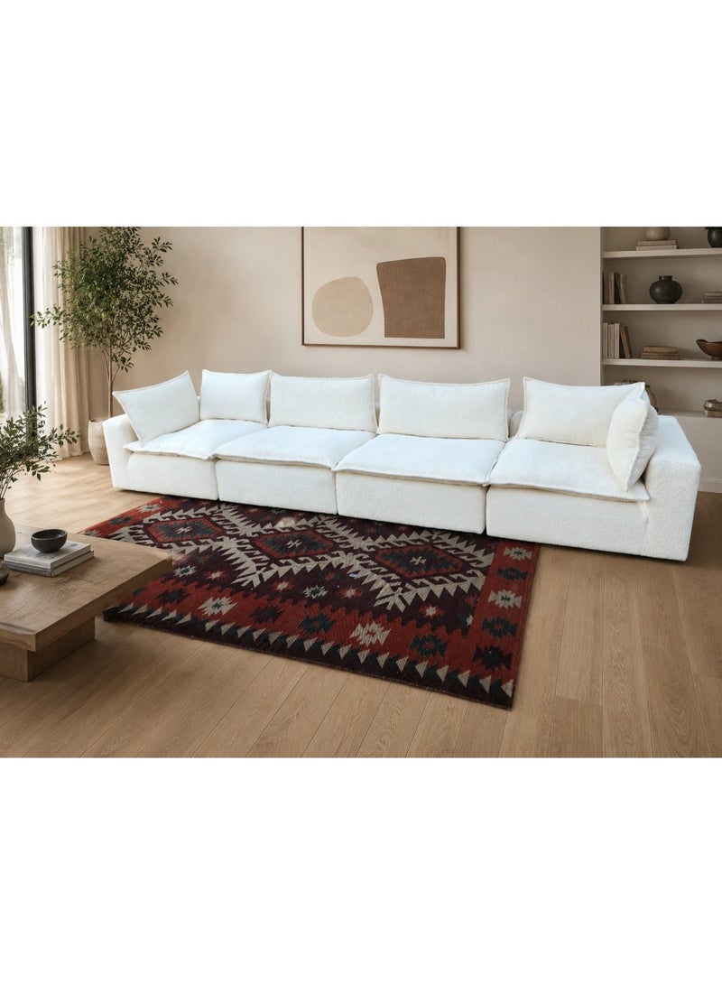 Luxury Premium Feather Filled Modular Sofa 4 Seater | Modern Boucle Fabric Lounge Sofa | Comfortable Living Room Couch | Contemporary Sectional Family Sofa | Ivory White / Cream