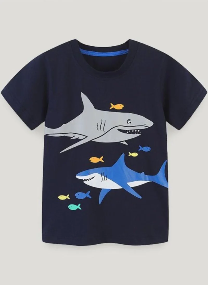 YUNIQEE Navy Blue Graphic Printed Solid Nautical Round Neck Cotton T-shirt