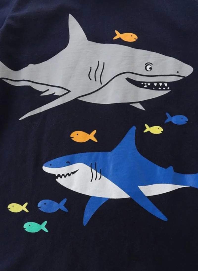 YUNIQEE Navy Blue Graphic Printed Solid Nautical Round Neck Cotton T-shirt