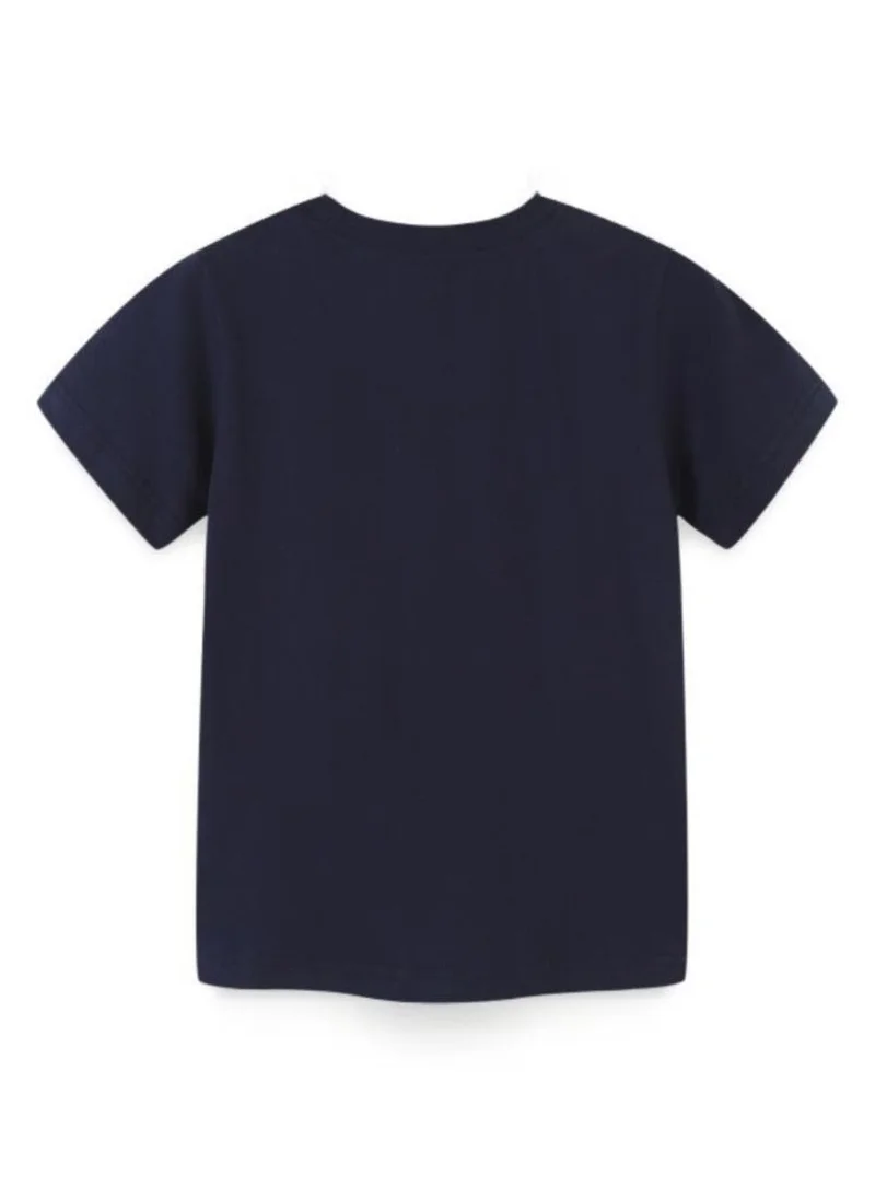 يونيكي Navy Blue Graphic Printed Solid Nautical Round Neck Cotton T-shirt