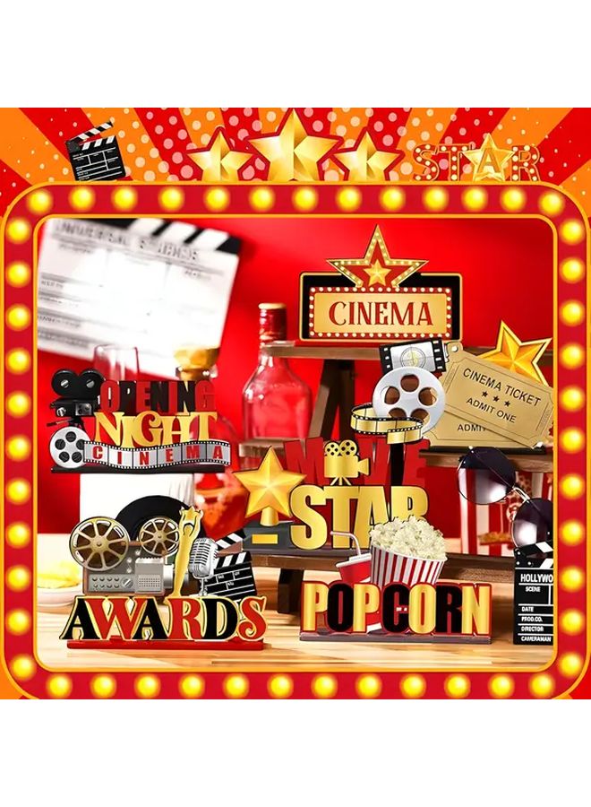 6 قطع من ديكورات ليلة السينما، مجموعة أدوات وسطية خشبية لمسرح الدعائم السينمائية - Image 3
