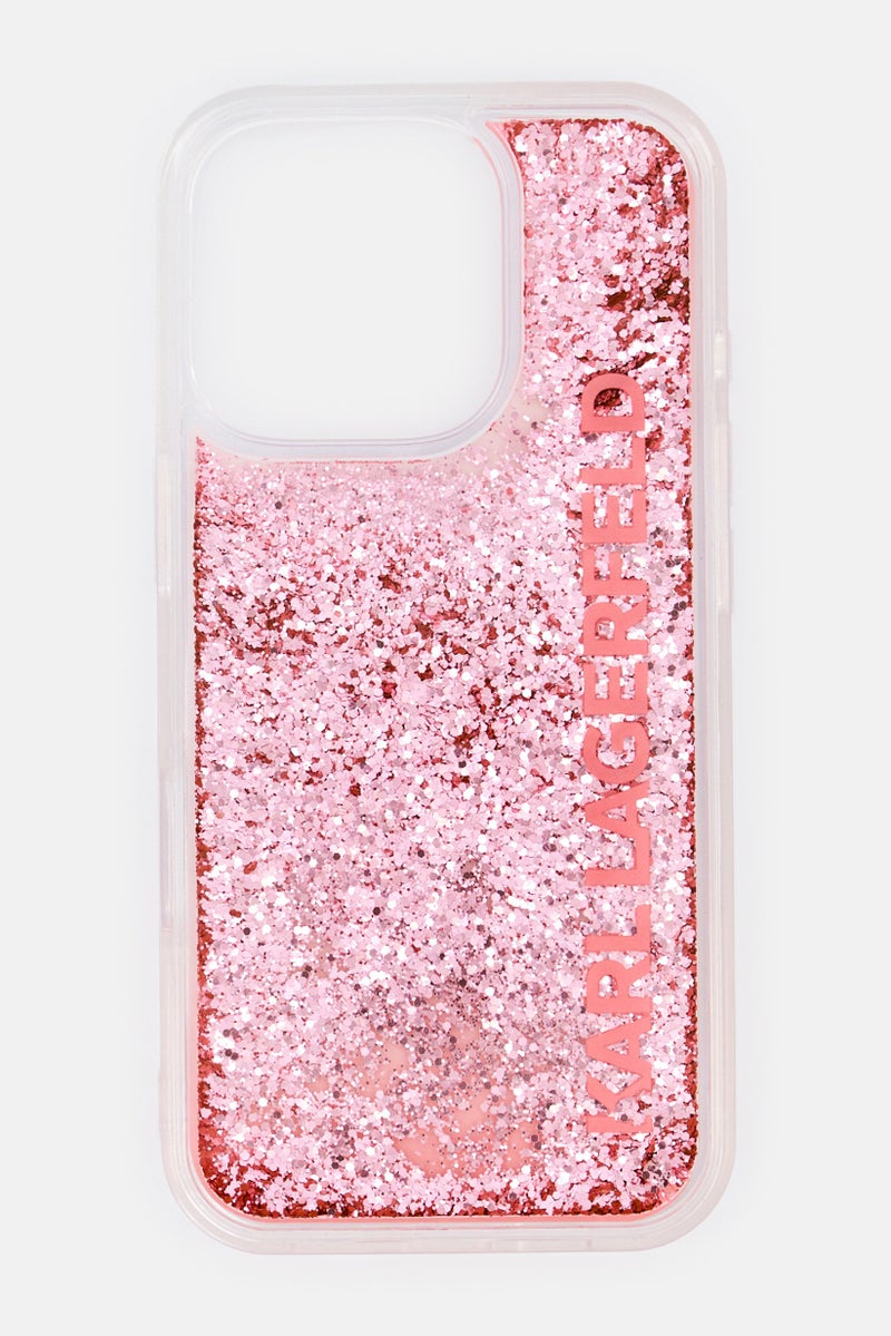 Karl Lagerfeld iPhone 16 Pro Liquid Glitter Protective Case, Pink - Image 1