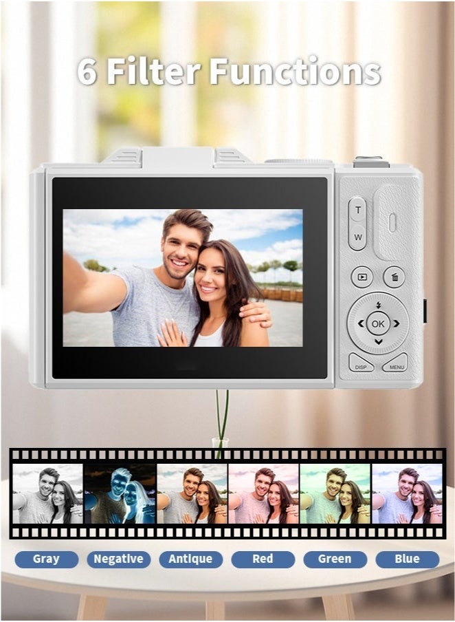 XiuWoo 64MP Digital Camera, 4K Vlogging Camera, 64GB SD Card, 2 Batteries,Auto Focus Camera with Zoom, Compact Small Camera with 3 Inch Flip Screen, Small Camera for Boys Girls, for Photography Video - Image 3