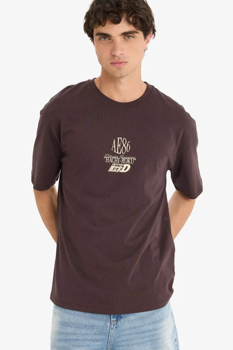 ديفاكتو Boxy Fit Crew Neck Printed Short Sleeve T-Shirt