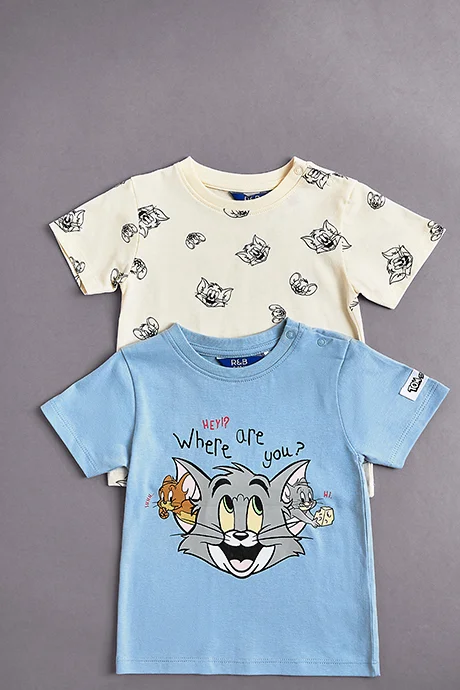 R&B 2 Pack Tom & Jerry Printed T-Shirts with Crew Neck and Shorts Sleeves