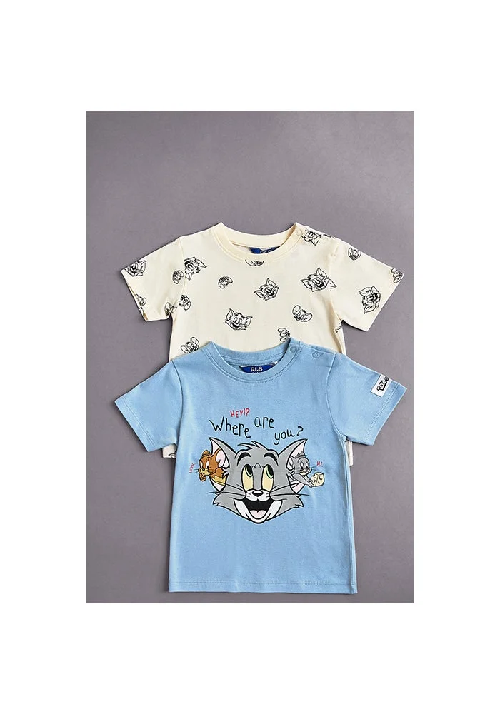 R&b 2 Pack Tom & Jerry Printed T-Shirts with Crew Neck and Shorts Sleeves