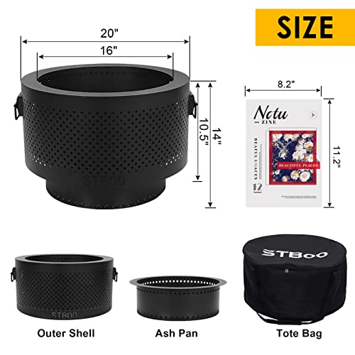 STBoo Smokeless Fire Pits for Outside with Portable Carrying Storage Bag, 20x14 Inch Firepits Outdoor Wood Burning, Low Smoke Outdoor Fireplace for Bonfire Picnic Backyard Cooking on Beach, Black, L - Image 4