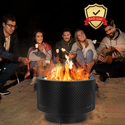 STBoo Smokeless Fire Pits for Outside with Portable Carrying Storage Bag, 20x14 Inch Firepits Outdoor Wood Burning, Low Smoke Outdoor Fireplace for Bonfire Picnic Backyard Cooking on Beach, Black, L - Image 3