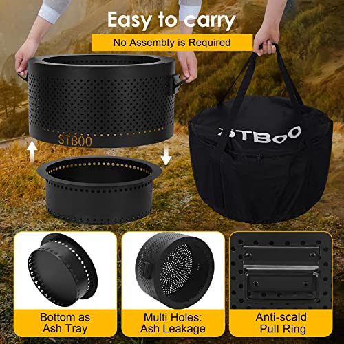STBoo Smokeless Fire Pits for Outside with Portable Carrying Storage Bag, 20x14 Inch Firepits Outdoor Wood Burning, Low Smoke Outdoor Fireplace for Bonfire Picnic Backyard Cooking on Beach, Black, L - Image 5