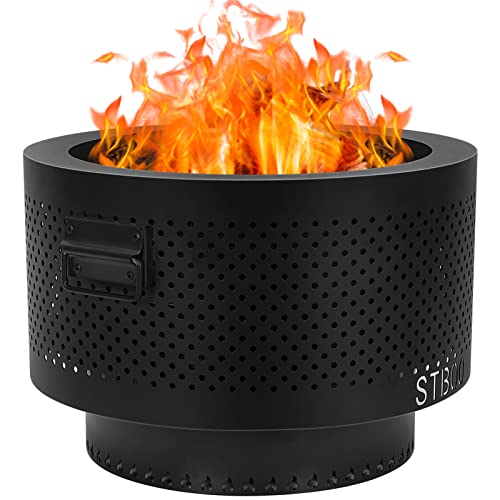 STBoo Smokeless Fire Pits for Outside with Portable Carrying Storage Bag, 20x14 Inch Firepits Outdoor Wood Burning, Low Smoke Outdoor Fireplace for Bonfire Picnic Backyard Cooking on Beach, Black, L - Image 1