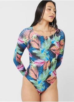 Long Sleeve Printed Swimsuit