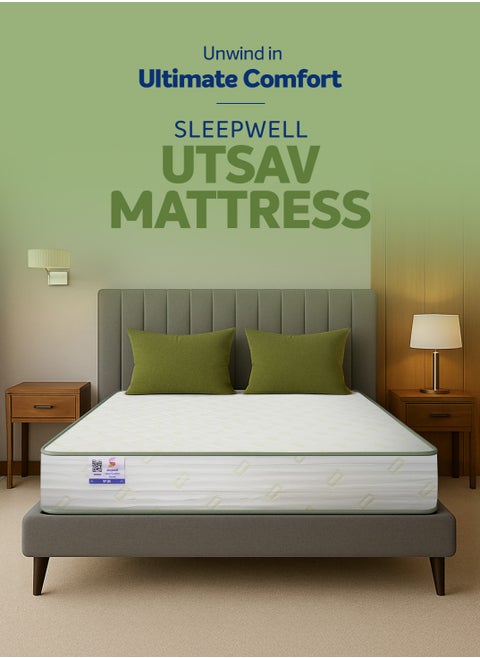 Sleepwell Utsav Comfort Regular Mattress | Quiltec & Resitec (HR) Foam | Soft-Top Feel | Neem Fresche Technology | | Comfort & Support | Queen Size | (200L X 150W X 17.5H cm) | 2 Yrs Warranty