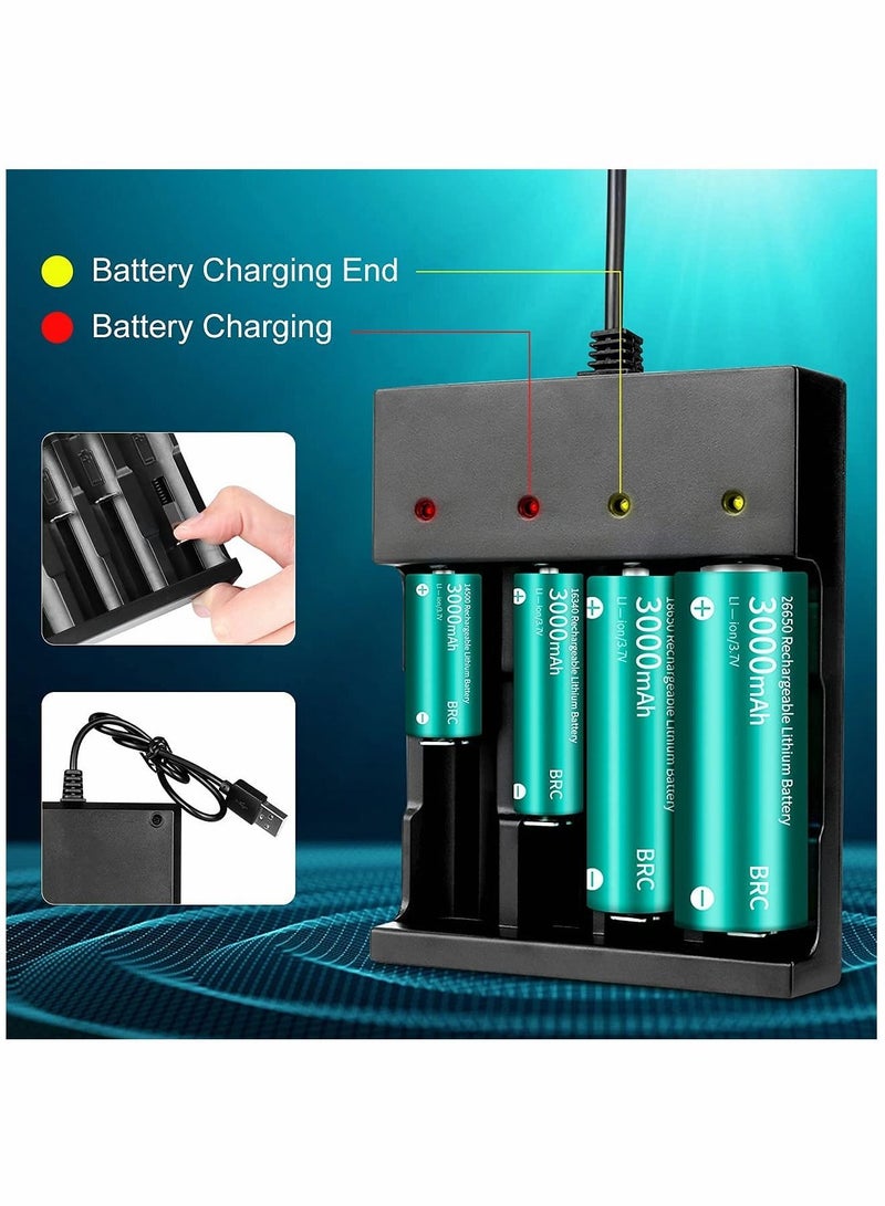 Y&D 18650 Battery Charger, 3.7V 4 Bay Li-ion Charger for Rechargeable Lithium Batteries 26650 21700 10400 14500 16340 16650 18500 (Only USB Charger) - Image 4