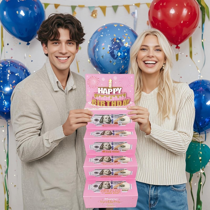 JINSTABAG Birthday Money Envelope for Cash Gifts, Birthday Card Money Holder with 3D Cake and DIY Sticker 16th 18th 21th Any Age, Money Gift Ideas for Men Women Girl Boy. (Pink) - Image 2