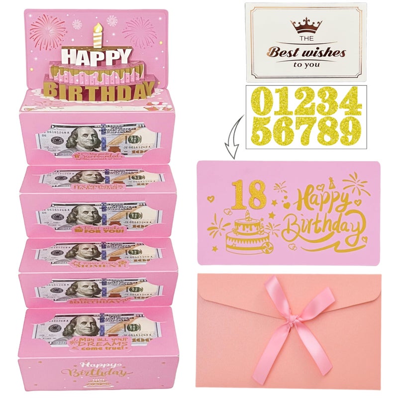 JINSTABAG Birthday Money Envelope for Cash Gifts, Birthday Card Money Holder with 3D Cake and DIY Sticker 16th 18th 21th Any Age, Money Gift Ideas for Men Women Girl Boy. (Pink) - Image 1