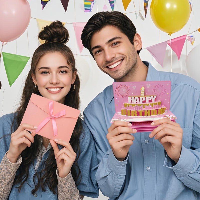 JINSTABAG Birthday Money Envelope for Cash Gifts, Birthday Card Money Holder with 3D Cake and DIY Sticker 16th 18th 21th Any Age, Money Gift Ideas for Men Women Girl Boy. (Pink) - Image 4