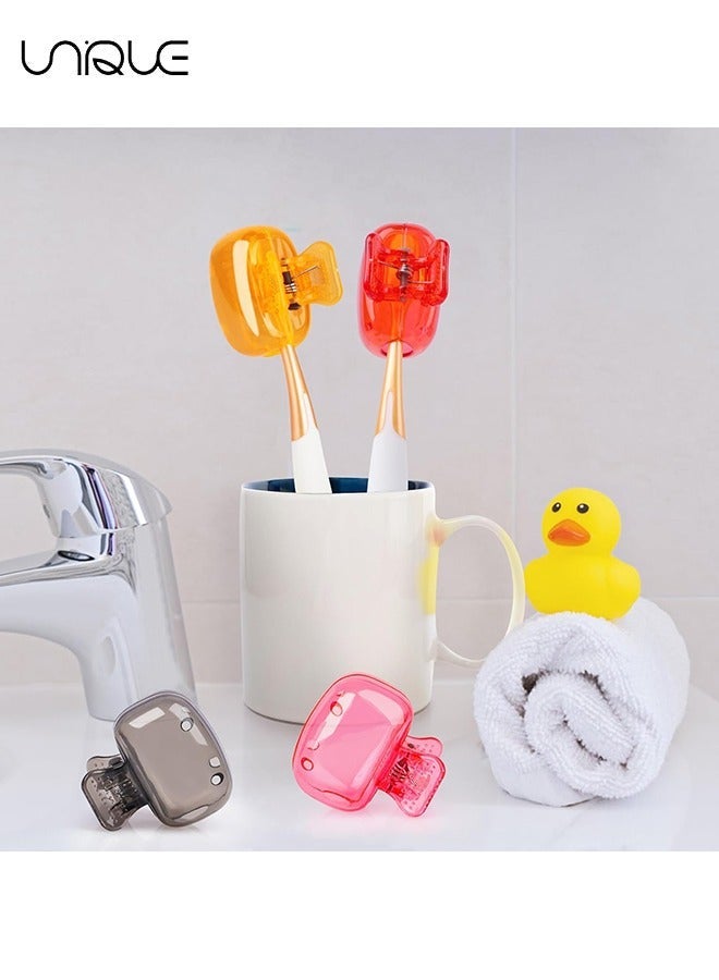 Unique 4 Pack Travel Toothbrush Head Covers Toothbrush Protector Cap Brush Pod Case Protective Portable Plastic Clip for Household Travel, Bathroom, School, Camping, Business (Grey, Red, Orange, Pink) - Image 4